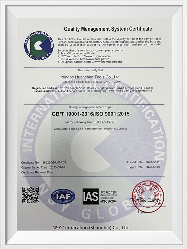 Certifikat för kvalitetsledningssystem